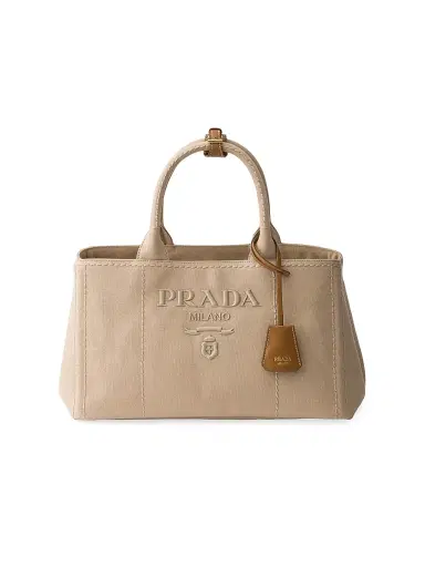 Prada Women's Jardinière Cotton Canvas Tote Bag - Beige Khaki | Thumbnail 1 Prada Women's Jardinière Cotton Canvas Tote Bag - Beige Khaki | Thumbnail 1