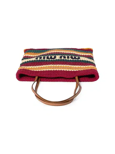 Miu Miu Women's Raffia-Effect Woven Tote Bag - Dark Red | Thumbnail 2 Miu Miu Women's Raffia-Effect Woven Tote Bag - Dark Red | Thumbnail 2