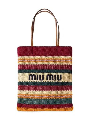 Miu Miu Women's Raffia-Effect Woven Tote Bag - Dark Red | Thumbnail 1 Miu Miu Women's Raffia-Effect Woven Tote Bag - Dark Red | Thumbnail 1