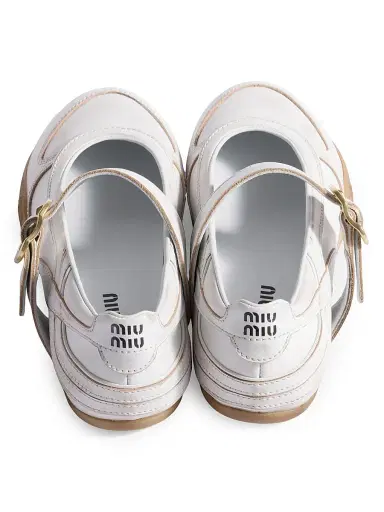 Miu Miu Women's Gymnasium Leather Ballerinas with Strap and Buckle - White | Thumbnail 3 Miu Miu Women's Gymnasium Leather Ballerinas with Strap and Buckle - White | Thumbnail 3