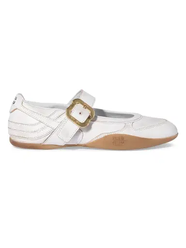 Miu Miu Women's Gymnasium Leather Ballerinas with Strap and Buckle - White | Thumbnail 1 Miu Miu Women's Gymnasium Leather Ballerinas with Strap and Buckle - White | Thumbnail 1