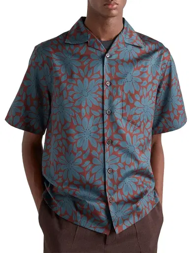 Prada Men's Short-Sleeved Cotton Blend Shirt - Dark Red - Size Medium | Thumbnail 4 Prada Men's Short-Sleeved Cotton Blend Shirt - Dark Red - Size Medium | Thumbnail 4