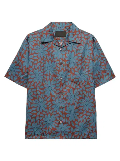 Prada Men's Short-Sleeved Cotton Blend Shirt - Dark Red - Size Medium | Thumbnail 1 Prada Men's Short-Sleeved Cotton Blend Shirt - Dark Red - Size Medium | Thumbnail 1