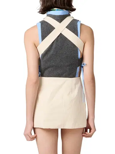 Miu Miu Women's Embellished Canvas Apron Dress - Beige Khaki | Thumbnail 3 Miu Miu Women's Embellished Canvas Apron Dress - Beige Khaki | Thumbnail 3