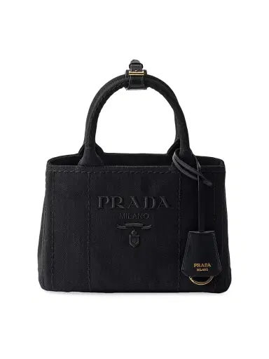 Prada Women's Jardinière Cotton Canvas Mini Top Handle Bag - Black | Thumbnail 1 Prada Women's Jardinière Cotton Canvas Mini Top Handle Bag - Black | Thumbnail 1