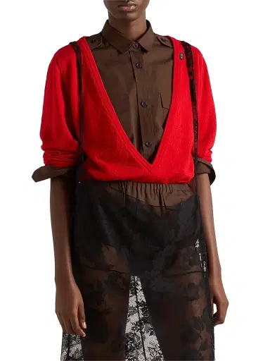Prada Women's Cashmere V-Neck Sweater - Red - Size 8 | Thumbnail 2 Prada Women's Cashmere V-Neck Sweater - Red - Size 8 | Thumbnail 2