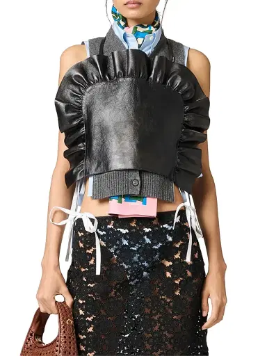 Miu Miu Women's Leather Top - Black | Thumbnail 2 Miu Miu Women's Leather Top - Black | Thumbnail 2