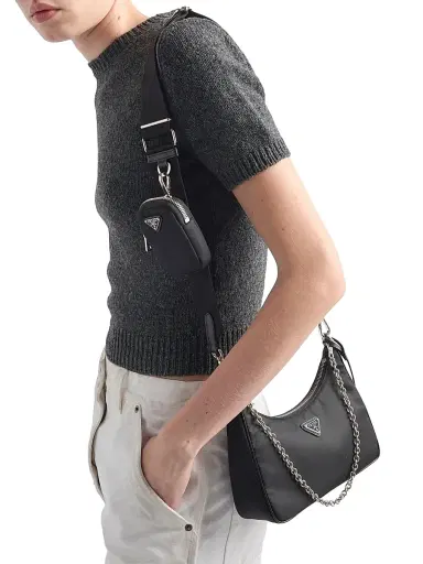 Prada Women's Re-Edition 2005 Nylon Shoulder Bag - Black Silver | Thumbnail 2 Prada Women's Re-Edition 2005 Nylon Shoulder Bag - Black Silver | Thumbnail 2