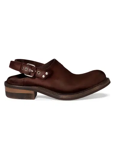 Miu Miu Women's Leather Mules with Buckle - Dark Brown | Thumbnail 1 Miu Miu Women's Leather Mules with Buckle - Dark Brown | Thumbnail 1