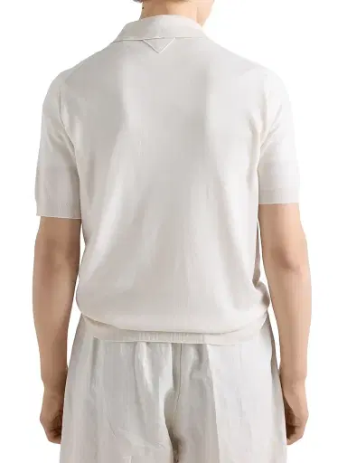 Prada Men's Cashmere and Silk Polo Shirt - White - Size 42 | Thumbnail 4 Prada Men's Cashmere and Silk Polo Shirt - White - Size 42 | Thumbnail 4