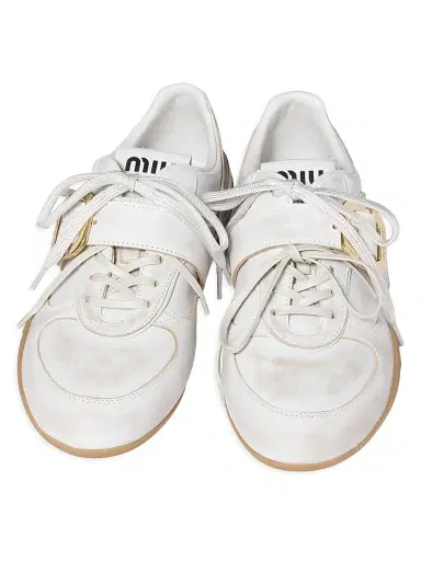 Miu Miu Women's Gymnasium Leather Sneakers with Strap and Buckle - White | Thumbnail 2 Miu Miu Women's Gymnasium Leather Sneakers with Strap and Buckle - White | Thumbnail 2