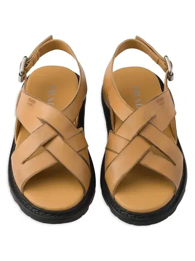 Prada Women's Antiqued Leather Sandals - Beige Khaki | Thumbnail 2 Prada Women's Antiqued Leather Sandals - Beige Khaki | Thumbnail 2