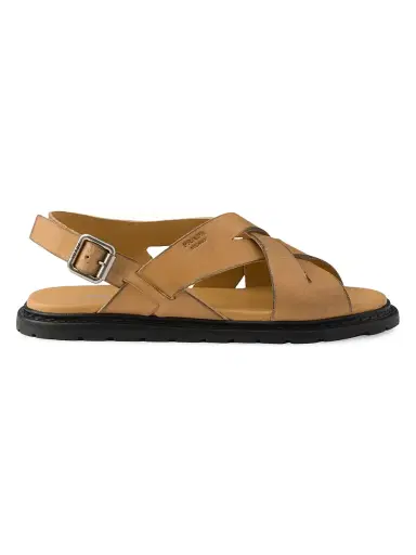 Prada Women's Antiqued Leather Sandals - Beige Khaki | Thumbnail 1 Prada Women's Antiqued Leather Sandals - Beige Khaki | Thumbnail 1