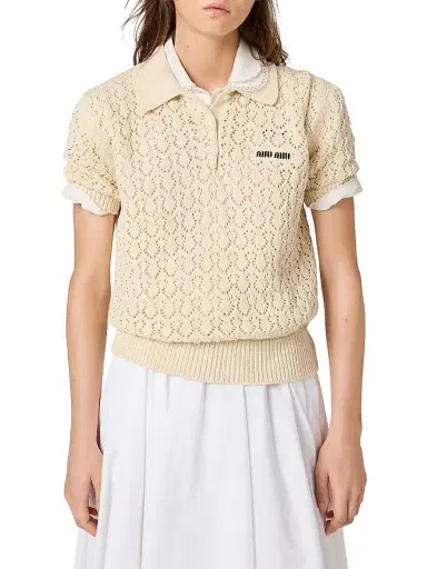 Miu Miu Women's Cotton Polo Shirt - Beige - Size 2 | Thumbnail 5 Miu Miu Women's Cotton Polo Shirt - Beige - Size 2 | Thumbnail 5