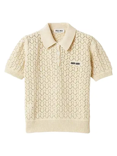Miu Miu Women's Cotton Polo Shirt - Beige - Size 2 | Thumbnail 1 Miu Miu Women's Cotton Polo Shirt - Beige - Size 2 | Thumbnail 1