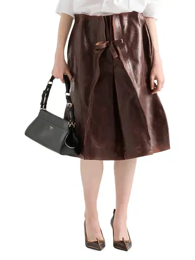 Prada Women's Leather Midi Skirt - Brown | Thumbnail 2 Prada Women's Leather Midi Skirt - Brown | Thumbnail 2
