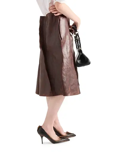Prada Women's Leather Midi Skirt - Brown | Thumbnail 3 Prada Women's Leather Midi Skirt - Brown | Thumbnail 3