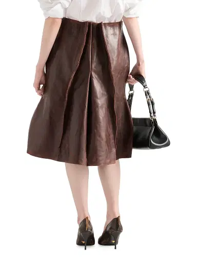 Prada Women's Leather Midi Skirt - Brown | Thumbnail 4 Prada Women's Leather Midi Skirt - Brown | Thumbnail 4