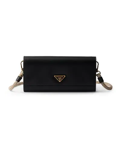 Prada Women's Leather Wallet with Shoulder Strap - Black | Thumbnail 1 Prada Women's Leather Wallet with Shoulder Strap - Black | Thumbnail 1