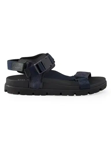 Prada Men's Suede and Woven Tape Sporty Sandals - Blue | Thumbnail 1 Prada Men's Suede and Woven Tape Sporty Sandals - Blue | Thumbnail 1