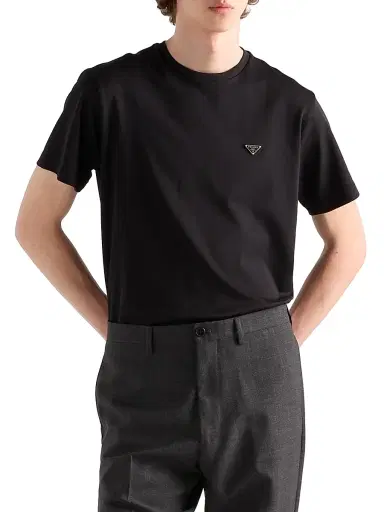 Prada Men's Cotton T-Shirt - Black | Thumbnail 2 Prada Men's Cotton T-Shirt - Black | Thumbnail 2