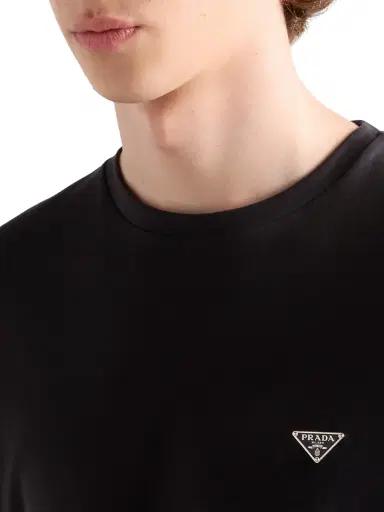 Prada Men's Cotton T-Shirt - Black | Thumbnail 4 Prada Men's Cotton T-Shirt - Black | Thumbnail 4