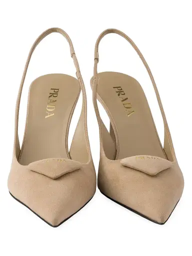 Prada Women's Suede 75MM Slingback Pumps - Beige Khaki | Thumbnail 4 Prada Women's Suede 75MM Slingback Pumps - Beige Khaki | Thumbnail 4