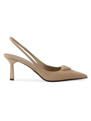 Prada Women's Suede 75MM Slingback Pumps - Beige Khaki | Thumbnail 1 Prada Women's Suede 75MM Slingback Pumps - Beige Khaki | Thumbnail 1
