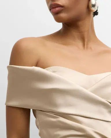 Rickie Freeman for Teri Jon Pleated Off-Shoulder Satin Column Gown | Thumbnail 5 Rickie Freeman for Teri Jon Pleated Off-Shoulder Satin Column Gown | Thumbnail 5