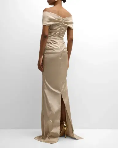 Rickie Freeman for Teri Jon Pleated Off-Shoulder Satin Column Gown | Thumbnail 6 Rickie Freeman for Teri Jon Pleated Off-Shoulder Satin Column Gown | Thumbnail 6