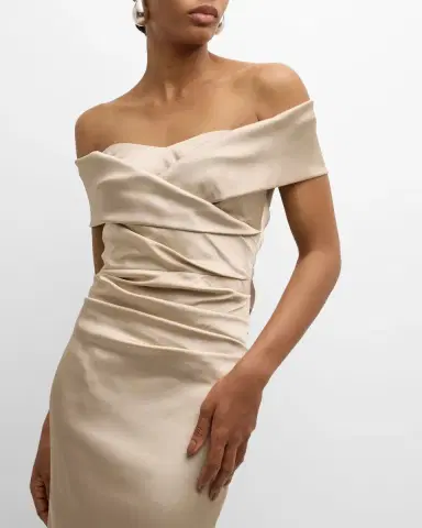 Rickie Freeman for Teri Jon Pleated Off-Shoulder Satin Column Gown | Thumbnail 7 Rickie Freeman for Teri Jon Pleated Off-Shoulder Satin Column Gown | Thumbnail 7