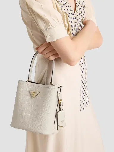 Prada Women's Panier Saffiano Leather Bucket Bag - Beige | Thumbnail 4 Prada Women's Panier Saffiano Leather Bucket Bag - Beige | Thumbnail 4