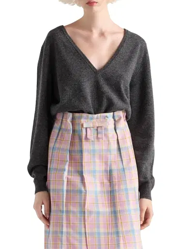 Prada Women's V-Neck Wool Sweater - Grey | Thumbnail 2 Prada Women's V-Neck Wool Sweater - Grey | Thumbnail 2