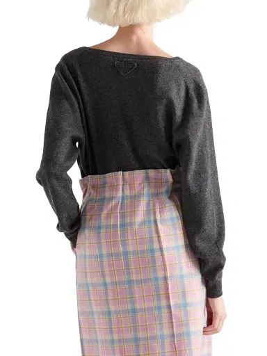 Prada Women's V-Neck Wool Sweater - Grey | Thumbnail 4 Prada Women's V-Neck Wool Sweater - Grey | Thumbnail 4