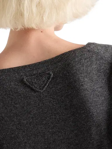 Prada Women's V-Neck Wool Sweater - Grey | Thumbnail 5 Prada Women's V-Neck Wool Sweater - Grey | Thumbnail 5