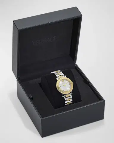 Versace 35mm Greca Sphere Watch with Bracelet Strap, Steel/Gold | Thumbnail 5 Versace 35mm Greca Sphere Watch with Bracelet Strap, Steel/Gold | Thumbnail 5