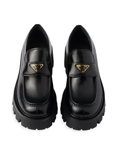 Prada Women's Brushed Leather Loafers - Black | Thumbnail 4 Prada Women's Brushed Leather Loafers - Black | Thumbnail 4