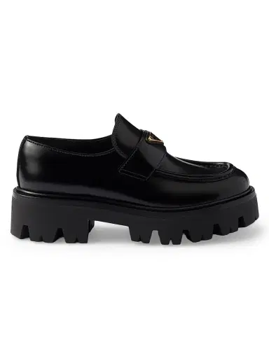 Prada Women's Brushed Leather Loafers - Black | Thumbnail 1 Prada Women's Brushed Leather Loafers - Black | Thumbnail 1