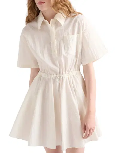 Prada Women's Short-Sleeved Technical Pongé Dress - Beige | Thumbnail 2 Prada Women's Short-Sleeved Technical Pongé Dress - Beige | Thumbnail 2