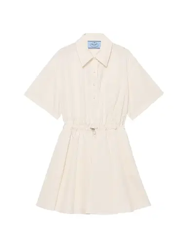 Prada Women's Short-Sleeved Technical Pongé Dress - Beige | Thumbnail 1 Prada Women's Short-Sleeved Technical Pongé Dress - Beige | Thumbnail 1
