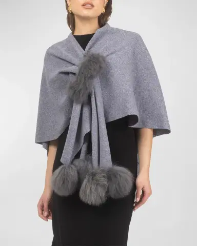 Gorski Select Wool Capelet With Lamb Shearling Poms | Thumbnail 2 Gorski Select Wool Capelet With Lamb Shearling Poms | Thumbnail 2