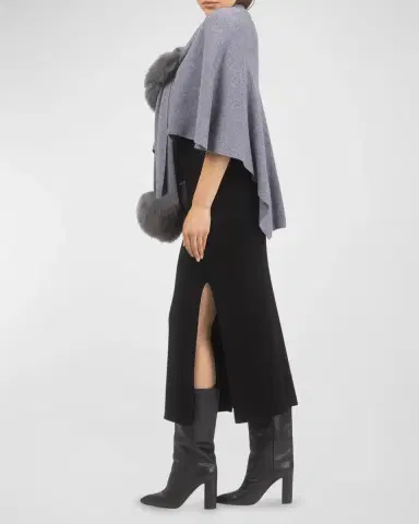 Gorski Select Wool Capelet With Lamb Shearling Poms | Thumbnail 3 Gorski Select Wool Capelet With Lamb Shearling Poms | Thumbnail 3