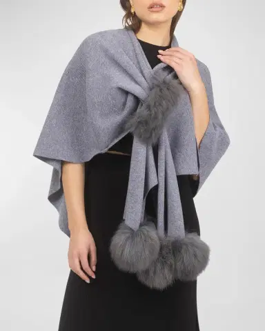 Gorski Select Wool Capelet With Lamb Shearling Poms | Thumbnail 6 Gorski Select Wool Capelet With Lamb Shearling Poms | Thumbnail 6