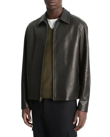 Vince Men 's Leather Zip-Up Jacket | Thumbnail 1 Vince Men 's Leather Zip-Up Jacket | Thumbnail 1