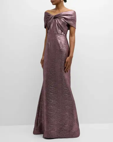 Rickie Freeman for Teri Jon Off-Shoulder Metallic Jacquard Mermaid Gown | Thumbnail 2 Rickie Freeman for Teri Jon Off-Shoulder Metallic Jacquard Mermaid Gown | Thumbnail 2