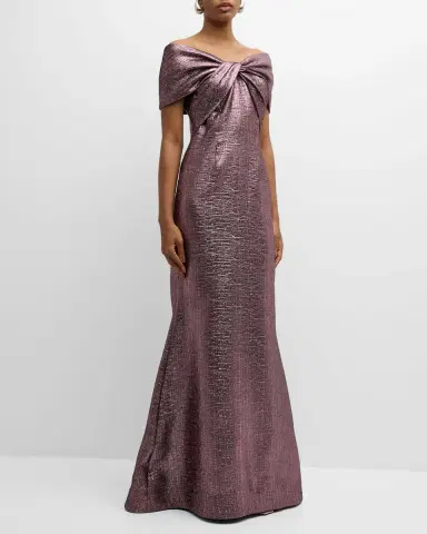 Rickie Freeman for Teri Jon Off-Shoulder Metallic Jacquard Mermaid Gown | Thumbnail 3 Rickie Freeman for Teri Jon Off-Shoulder Metallic Jacquard Mermaid Gown | Thumbnail 3