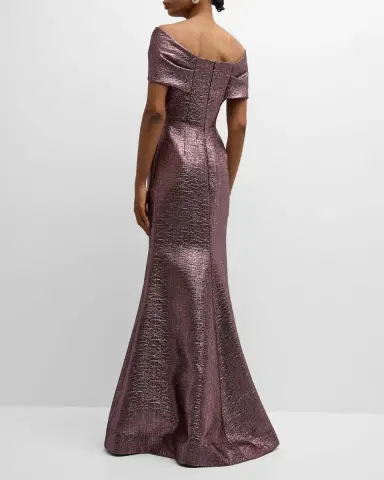 Rickie Freeman for Teri Jon Off-Shoulder Metallic Jacquard Mermaid Gown | Thumbnail 4 Rickie Freeman for Teri Jon Off-Shoulder Metallic Jacquard Mermaid Gown | Thumbnail 4