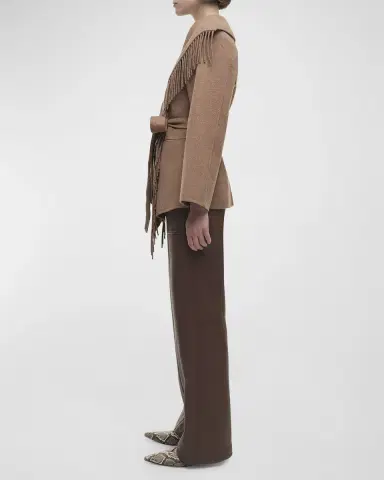 SIMKHAI Rowen Fringe Belted Wool-Blend Jacket | Thumbnail 2 SIMKHAI Rowen Fringe Belted Wool-Blend Jacket | Thumbnail 2