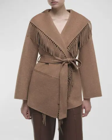 SIMKHAI Rowen Fringe Belted Wool-Blend Jacket | Thumbnail 4 SIMKHAI Rowen Fringe Belted Wool-Blend Jacket | Thumbnail 4
