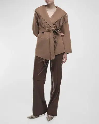 SIMKHAI Rowen Fringe Belted Wool-Blend Jacket | Thumbnail 5 SIMKHAI Rowen Fringe Belted Wool-Blend Jacket | Thumbnail 5